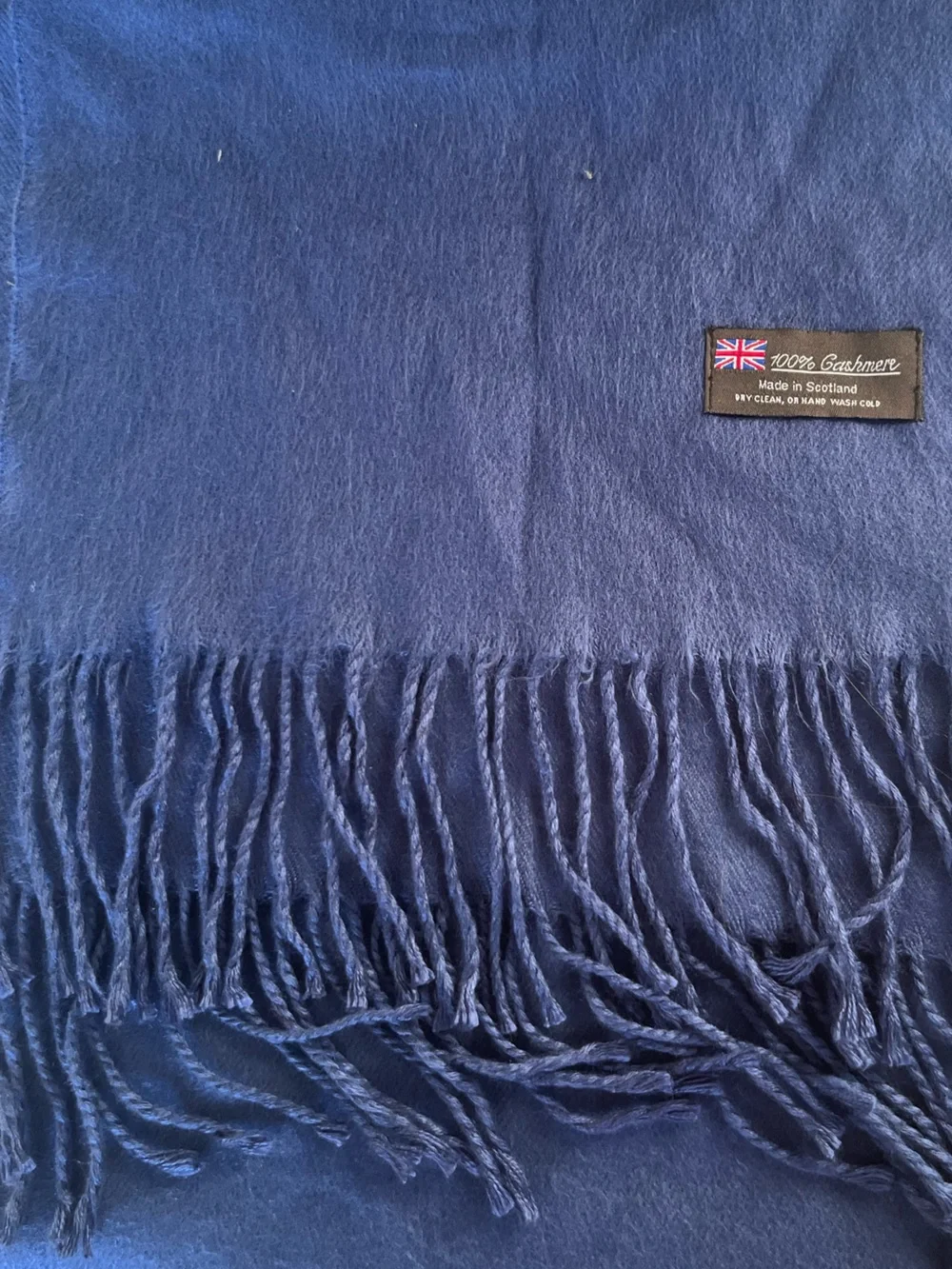 Deep Blue Fringed Scarf 100% Cashmere Scarf